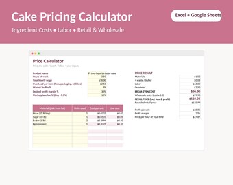Spreadsheet voor het berekenen van taartprijzen, tool voor kostenberekening in de bakkerij (Excel, Google Sheets)