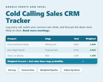 Hoja de cálculo de Google para el seguimiento de ventas mediante llamadas en frío (CRM): registro de llamadas, embudo de ventas, tasa de conexión, seguimiento, Excel.