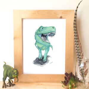 Printable T Rex Dinosaur Watercolor Wall Art, boys dino theme bedroom art prints, digital download, little boys dinosaur room image 2