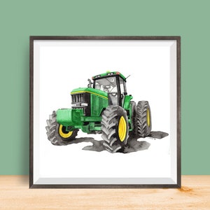 Printable Tractor Wall art, green tractor prints, boys bedroom watercolor art, tractor playroom décor, downloadable prints image 6