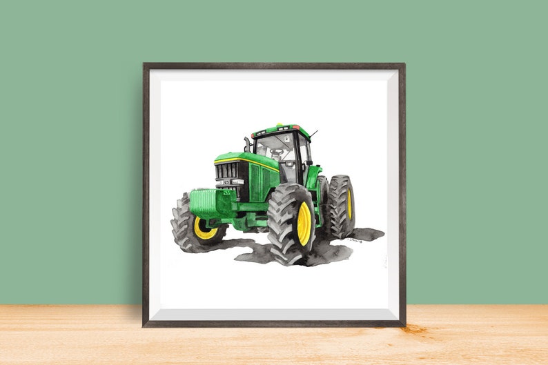 Printable Tractor Wall art, green tractor prints, boys bedroom watercolor art, tractor playroom décor, downloadable prints image 6