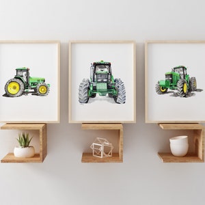 Printable Tractor Wall art, green tractor prints, boys bedroom watercolor art, tractor playroom décor, downloadable prints image 5