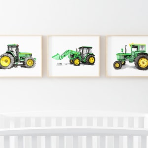 Printable Green Tractor wall art, boys nursery prints, digital download, loader, construction bedroom décor, green tractor set