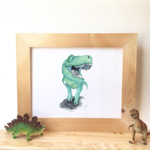Printable T Rex Dinosaur Watercolor Wall Art, boys dino theme bedroom art prints, digital download, little boys dinosaur room image 4