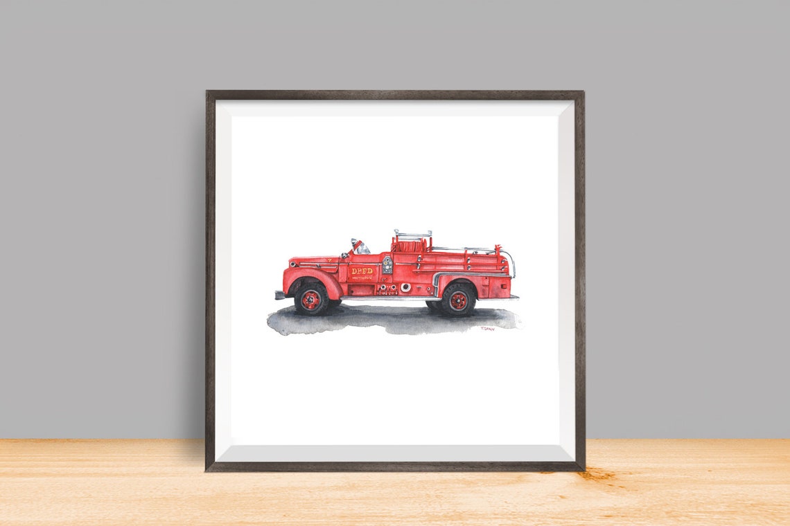 Printable Firetruck Watercolor Set, Fire Engine Poster, Fire and Rescue ...