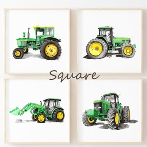 Printable Green Tractor Gallery Wall, watercolor digital prints, tractor printables, baby boys bedroom tractor wall décor image 3