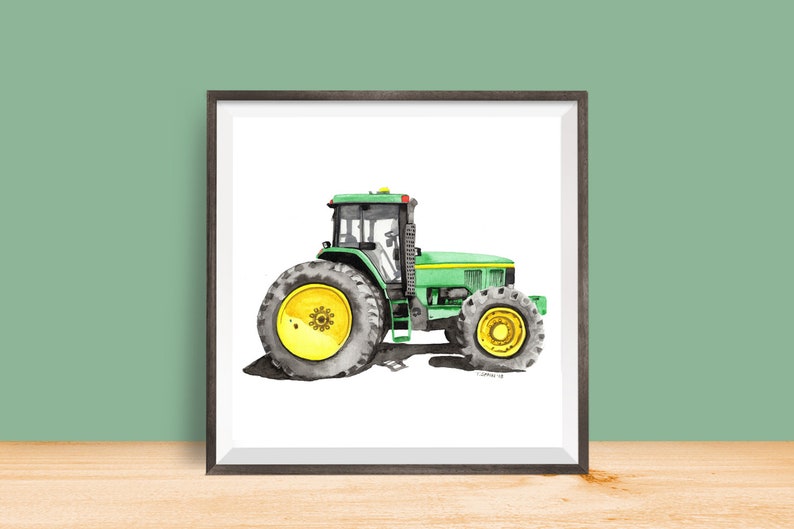 Printable Tractor Wall art, green tractor prints, boys bedroom watercolor art, tractor playroom décor, downloadable prints image 7