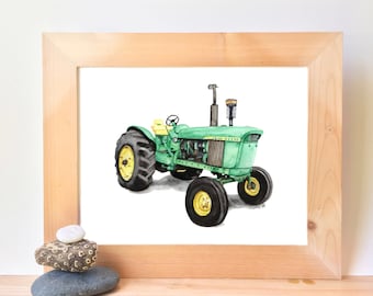 Printable Retro Tractor Watercolor print, wall art for boys bedroom, baby boy tractor nursery, tractor playroom, downloadable prints