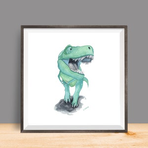 Printable T Rex Dinosaur Watercolor Wall Art, boys dino theme bedroom art prints, digital download, little boys dinosaur room image 3