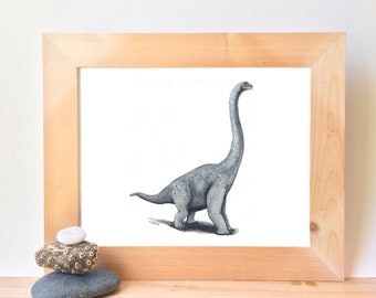 Printable Brachiosaurus Dinosaur Watercolor Wall Art, boys dino theme bedroom art prints, digital download, little boys dinosaur room