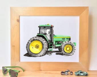 Printable Green Tractor Watercolor print, wall art for boys bedroom, baby boy tractor nursery décor, tractor playroom, downloadable prints