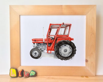 Printable Red Tractor Decor, kids playroom wall art, boys bedroom watercolor prints, digital download, boy nursery decor, tractor painting