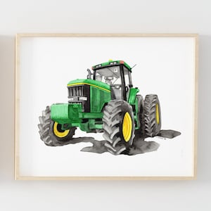 Printable Green Tractor Watercolor print, wall art for boys bedroom, baby boy tractor nursery décor, tractor playroom, downloadable prints