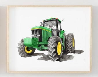 Printable Green Tractor Watercolor print, wall art for boys bedroom, baby boy tractor nursery décor, tractor playroom, downloadable prints