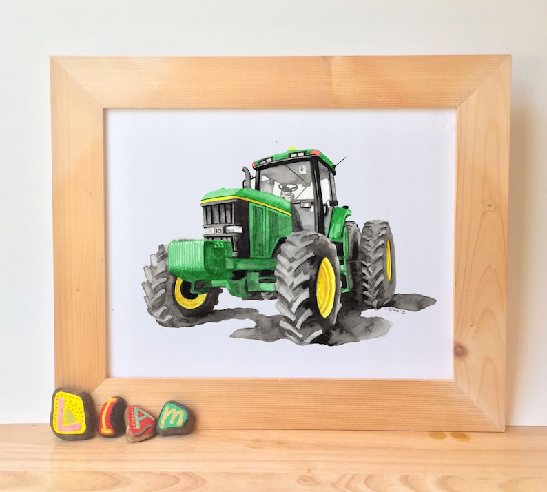 Printable Green Tractor Gallery Wall, watercolor digital prints, tractor printables, baby boys bedroom tractor wall décor image 4