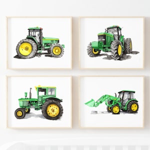 Printable Green Tractor Gallery Wall, watercolor digital prints, tractor printables,  baby boys bedroom tractor wall décor
