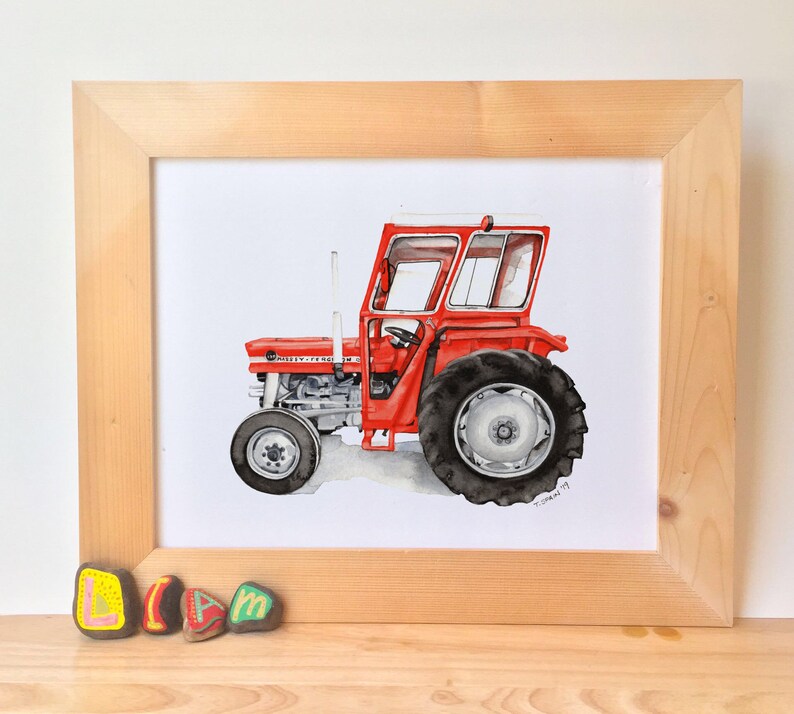 Printable Tractor wall art for kids bedroom, watercolor art print, green tractor, red tractor, baby boy tractor nursery, playroom décor image 6
