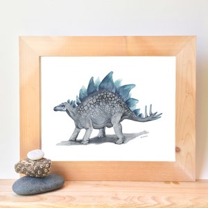Printable Stegosaurus Dinosaur Watercolor Wall Art, boys dino theme bedroom art prints, digital download, little boys dinosaur room