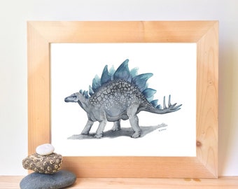 Printable Stegosaurus Dinosaur Watercolor Wall Art, boys dino theme bedroom art prints, digital download, little boys dinosaur room