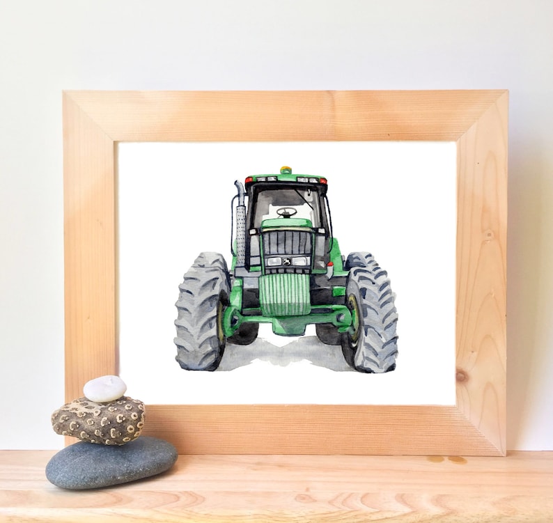 Printable Tractor Wall art, green tractor prints, boys bedroom watercolor art, tractor playroom décor, downloadable prints image 4