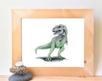 Printable Tyrannosaurs Rex Dinosaur Watercolor Wall Art, boys dino theme bedroom art prints, digital download, little boys dinosaur room