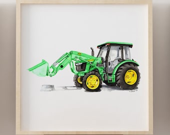 Printable Green Tractor Watercolor print, wall art for boys bedroom, baby boy tractor nursery décor, tractor playroom, downloadable prints