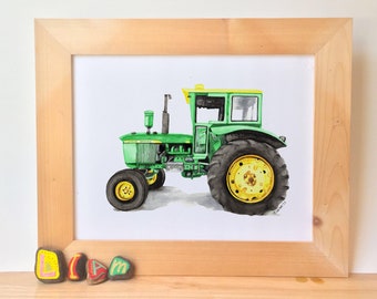 Printable Green Vintage Tractor Watercolor print, wall art for boys bedroom, baby boy tractor nursery, tractor playroom, downloadable prints