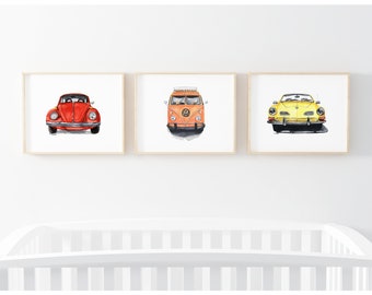 Printable Vintage Car Illustration, cool car poster, teen bedroom wall art, big kid bedroom, playroom art print set, kids room décor