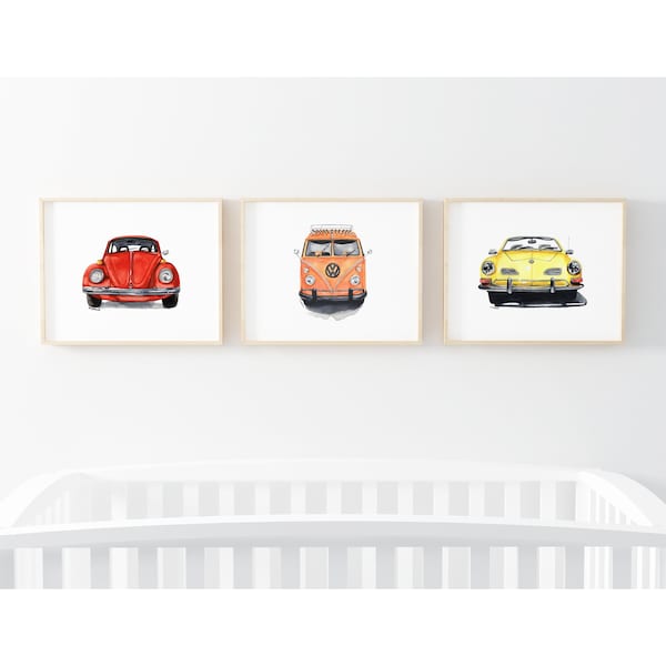 Printable Vintage Car Illustration, cool car poster, teen bedroom wall art, big kid bedroom, playroom art print set, kids room décor