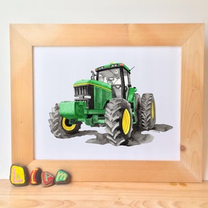 Printable Tractor Wall art, green tractor prints, boys bedroom watercolor art, tractor playroom décor, downloadable prints image 2