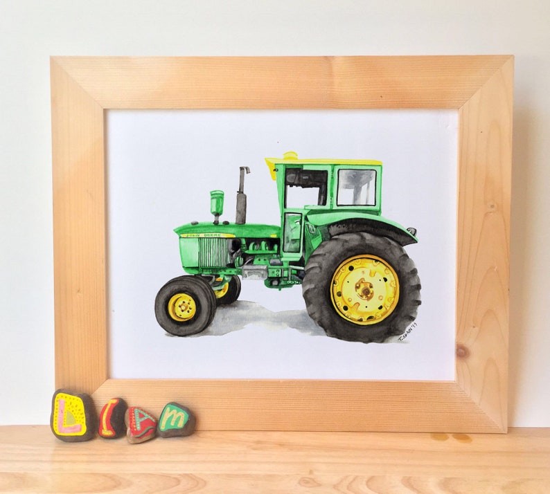 Printable Tractor wall art for kids bedroom, watercolor art print, green tractor, red tractor, baby boy tractor nursery, playroom décor image 9