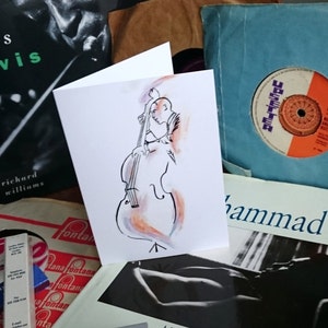 Stehender Jazz Bass Musiker, Blanko Grußkarte