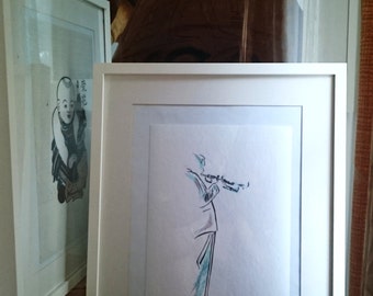 Artista de jazz trompetista em pé, impressão giclée