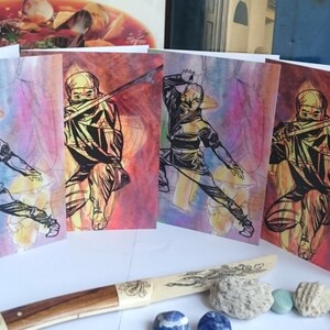 Set of Four Ninja Martial Art Print Blank Greetings Cards