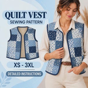 Patchwork Quilt Vest Sewing Pattern, Boho Style, XS-3XL Sizes (PDF Download)
