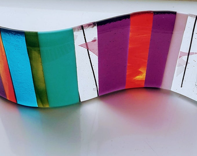 Multi-coloured Double Curve Fused Glass Ornament - Etsy