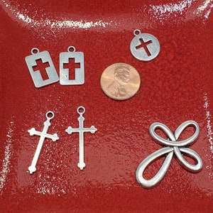 6 Silver Medium Cross Charms, 6 Silver Cross Charms, 6 Cross Charms, Cross Charms, Silver Medium Cross Charms