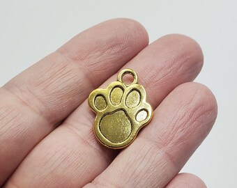 Gold Dog Paw Charms, 5 Dog Paw Charms, Paw Charms, Gold Paw Charms