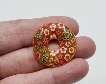 2 pieces 40mm olive millefiori lampwork glass donut pendant S2