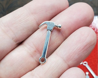 5 Silver Hammer Charms, 5 Hammer Charms, Hammer Charms, Silver Hammer Charms