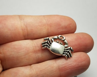Silver Crab Charms, 4 Crab Charms, Crab Charms, Silver Crab Charms