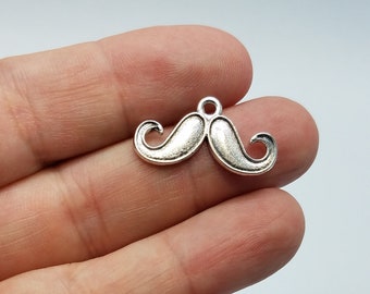 Silver Mustache Charms Pendant, 5 Mustache Charms or Pendants, Big Mustache Charms or Pendants, Mustache Charms