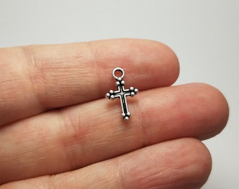 Silver Small Cross Charms, Silver Cross Charms, 8 Cross Charms, Cross Charms, Silver Small Cross Charms