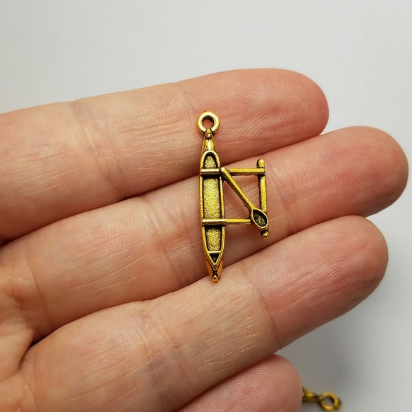 Gold Canoe Charms, 5 Canoe Charms, Canoe Charms or Pendants, Long Antiqued Gold Canoe Charms