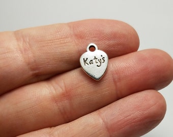 Silver Katy's Heart Charms, 6 Katy's Heart Charms, Katy's Hearts Charms
