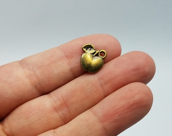 Gold Apple Charms, 6 Apple Charms, Apple Charms, Apple Antiqued Gold Charms, School Teacher Apple Charms