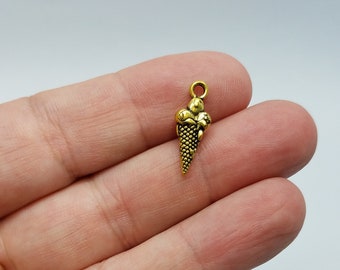 Gold Ice Cream Cone Charms, 6 Gold Ice Cream Cone Charms, Ice Cream Cone Charms, Ice Cream Gold Charms, Gold Cone Charms