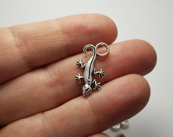 Silver Lizard Charms, 6 Lizard Charms, Lizard Charms, Silver Gecko Charms