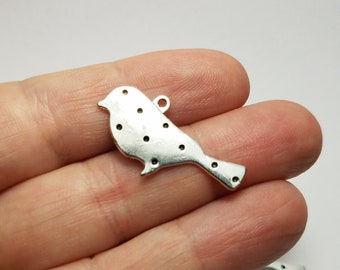 Silver Bird Charms, 4 Bird Pendants, Silver Bird Charms, Bird Pendant Charms