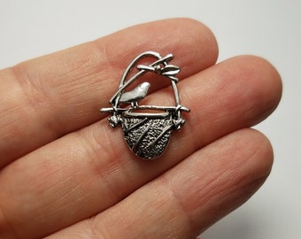 Silver Bird's Nest Pendants, 3 Bird's Nest Pendants, Silver Bird Charms, Bird Pendant Charms